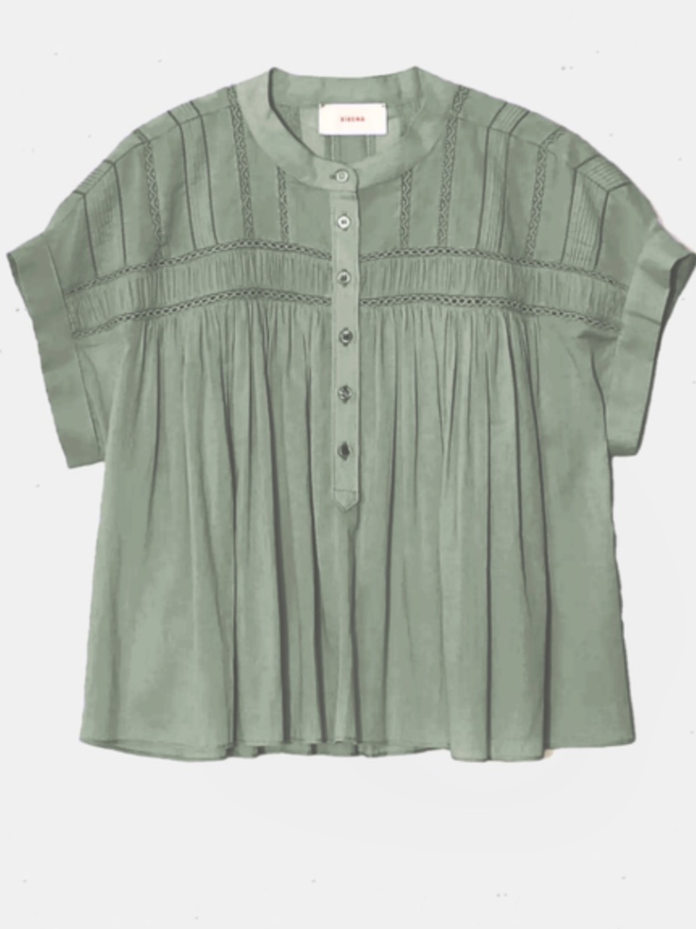 XiRENA Louelle cotton/lace Sage Green Button-Front Peasant Blouse. XL